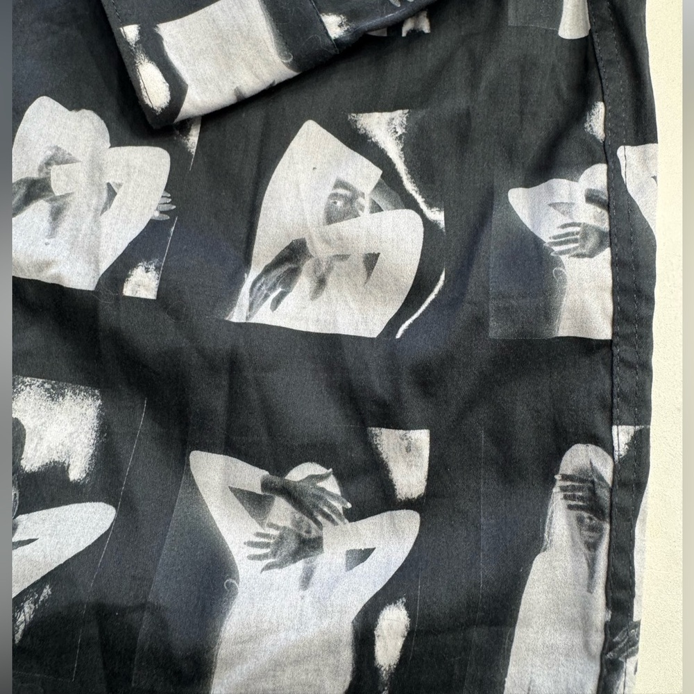 Zara Man NWT Size M Black White Negative Graphic Squares Button Up Shirt - Picture 7 of 7
